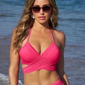 Carmen Marc Valvo Pink Swim Sense Underwire Wrap Bikini Top size M